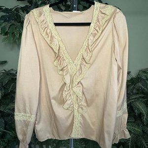 Long Sleeve V-neckline Frilly Blouse in Mustard